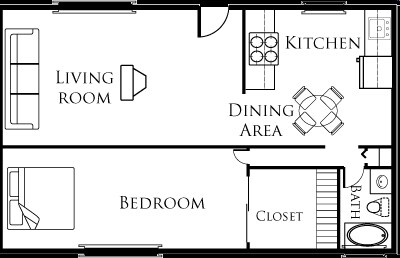2Bed,1Bath   743-08 floor plan